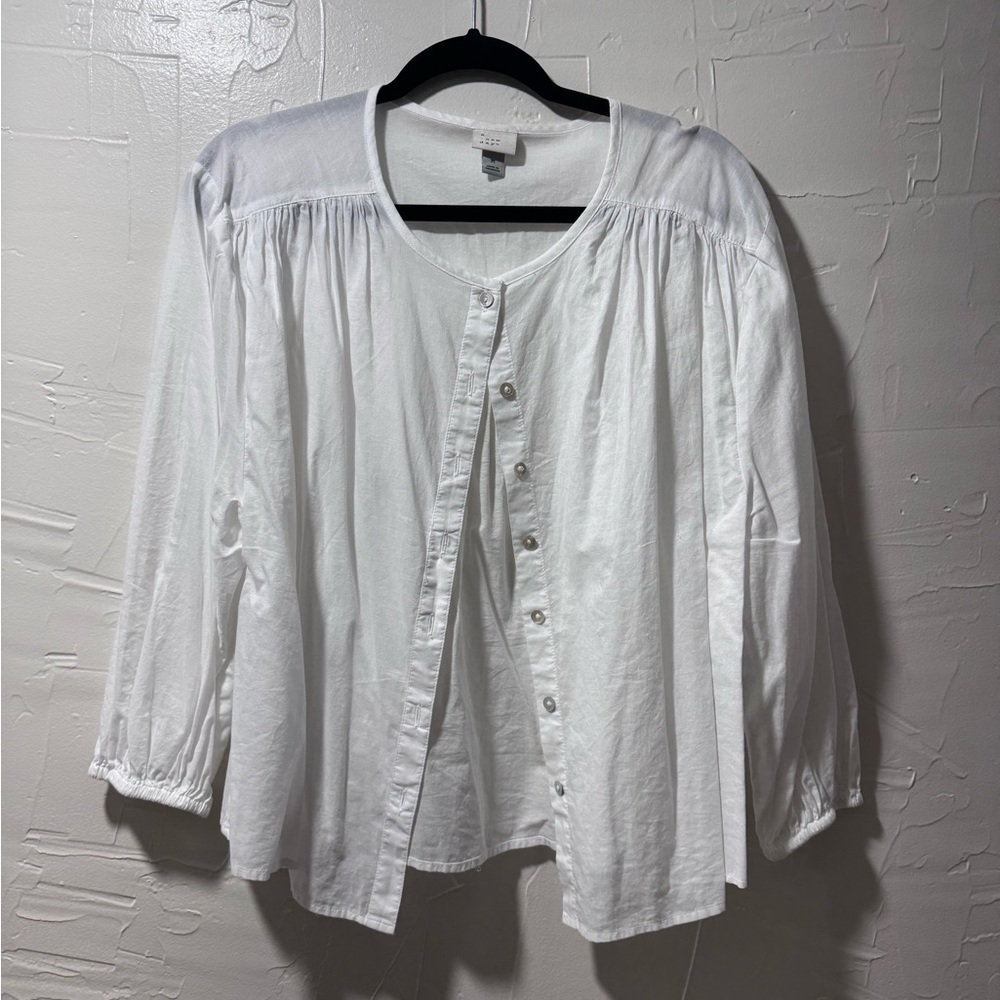 A New Day White 3/4 Sleeve Button Down Blouse